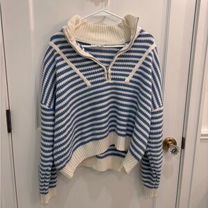 Creamon Blue and White Stripe Sweater Quarter-Zip